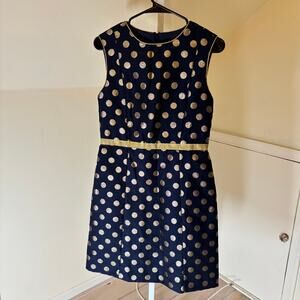 Miss B EUC Girls' Blue Gold Polka Dot Sleeveless Sheath Dress Size 16
